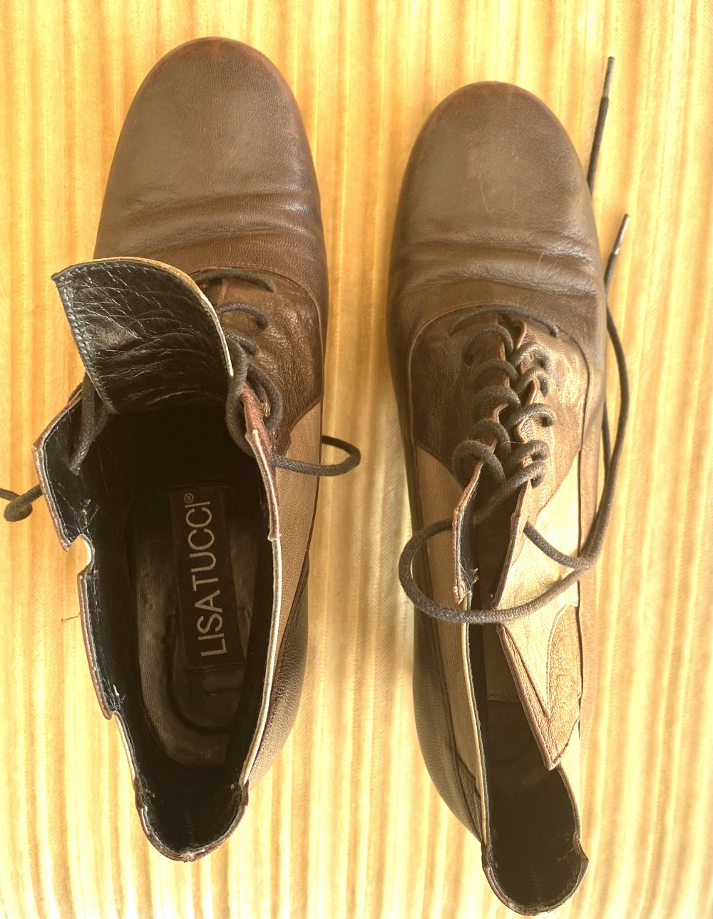 Damen Schuhe Stiefelette Schnürung Gr.38,5 in Braun/Beige von Lisa Tucci