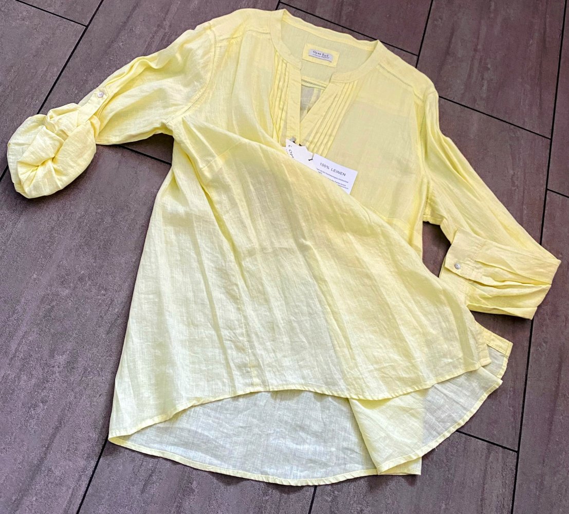 NEU Damen Bluse Tunika aus 100% Leinen, Gr.48 in Gelb von Open End 