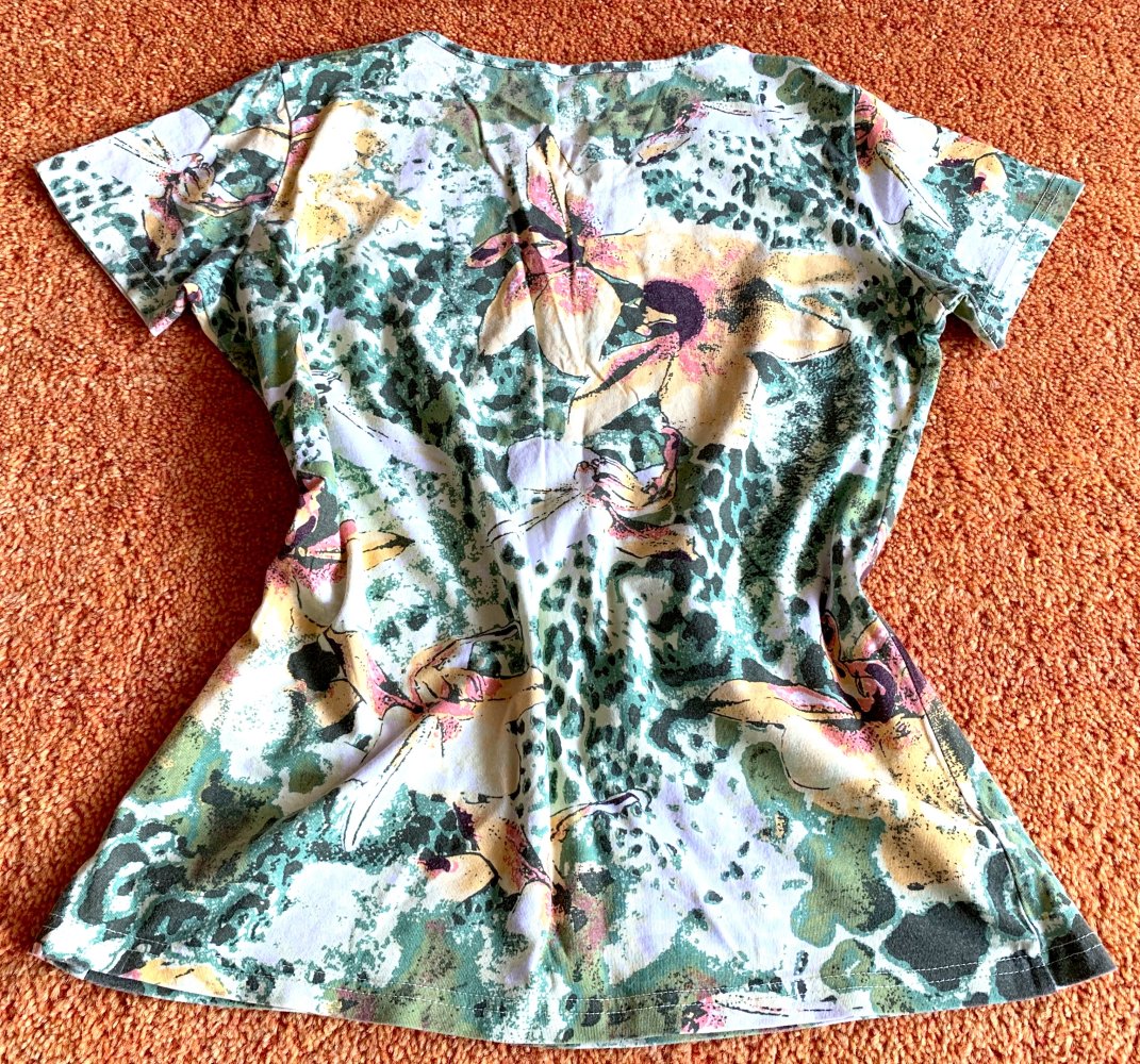 Damen Shirt mit Pailletten & Blumenprint Gr.S in Grün/Bunt Jersey