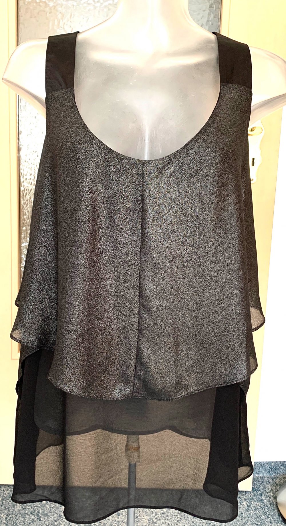 Damen Bluse Abend Lagenlook Volants Gr.M/L in Schwarz NW