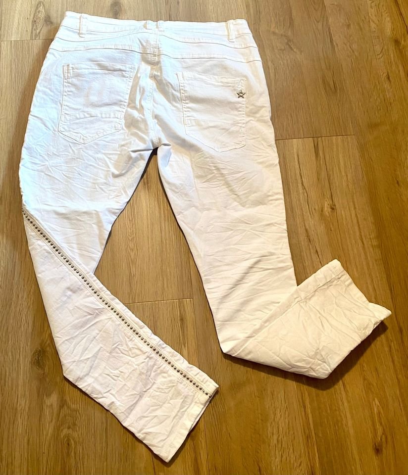 Damen Jeans Stretch Crash Hose Sommer Gr.42 in Weiß von Jewelly NW
