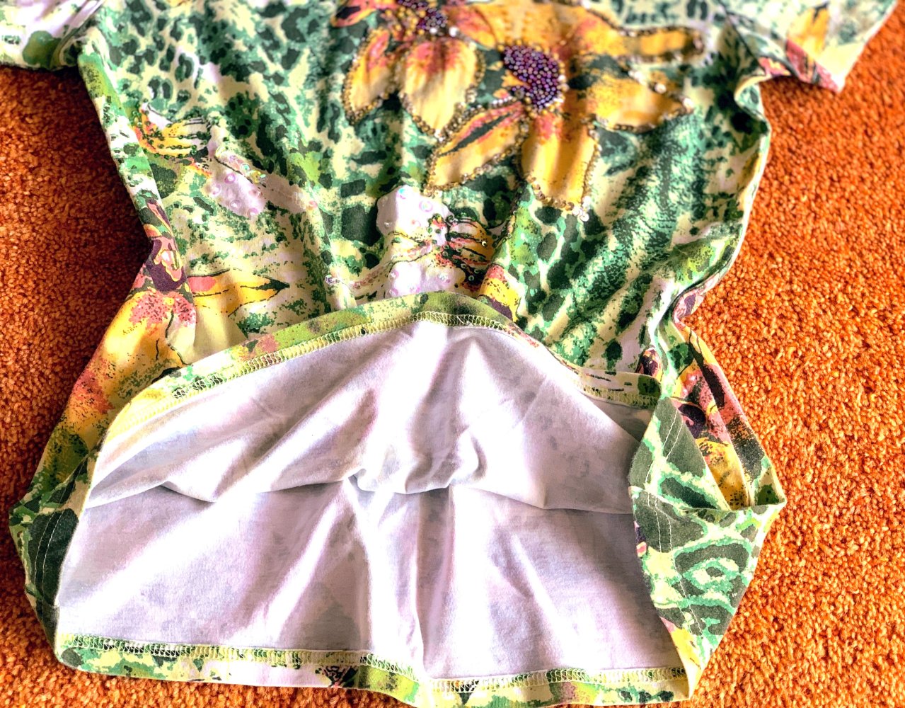 Damen Shirt mit Pailletten & Blumenprint Gr.S in Grün/Bunt Jersey