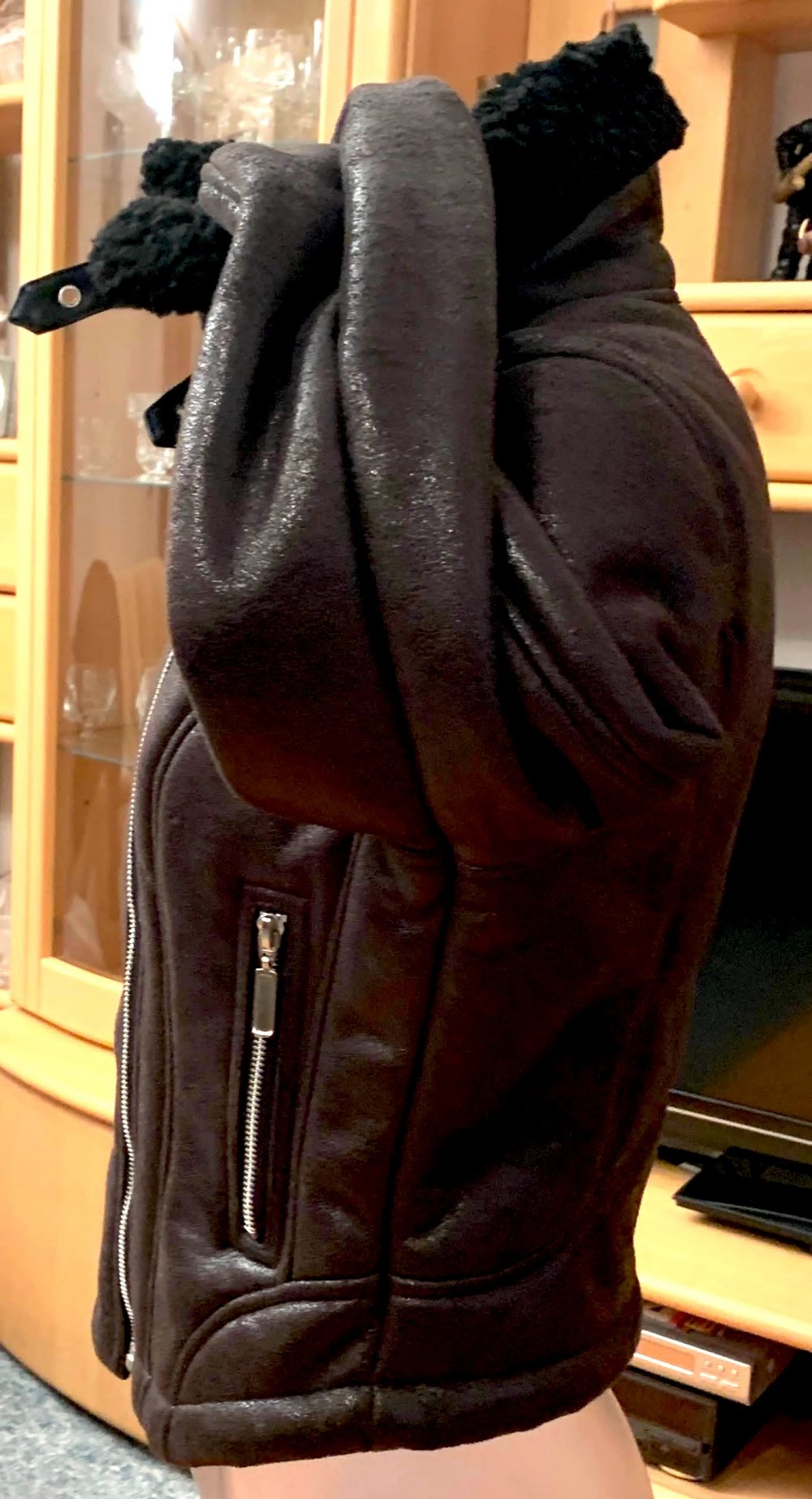 Damen Biker Jacke Leder Imitat Teddy Pelz Gr.S in Schwarz NW
