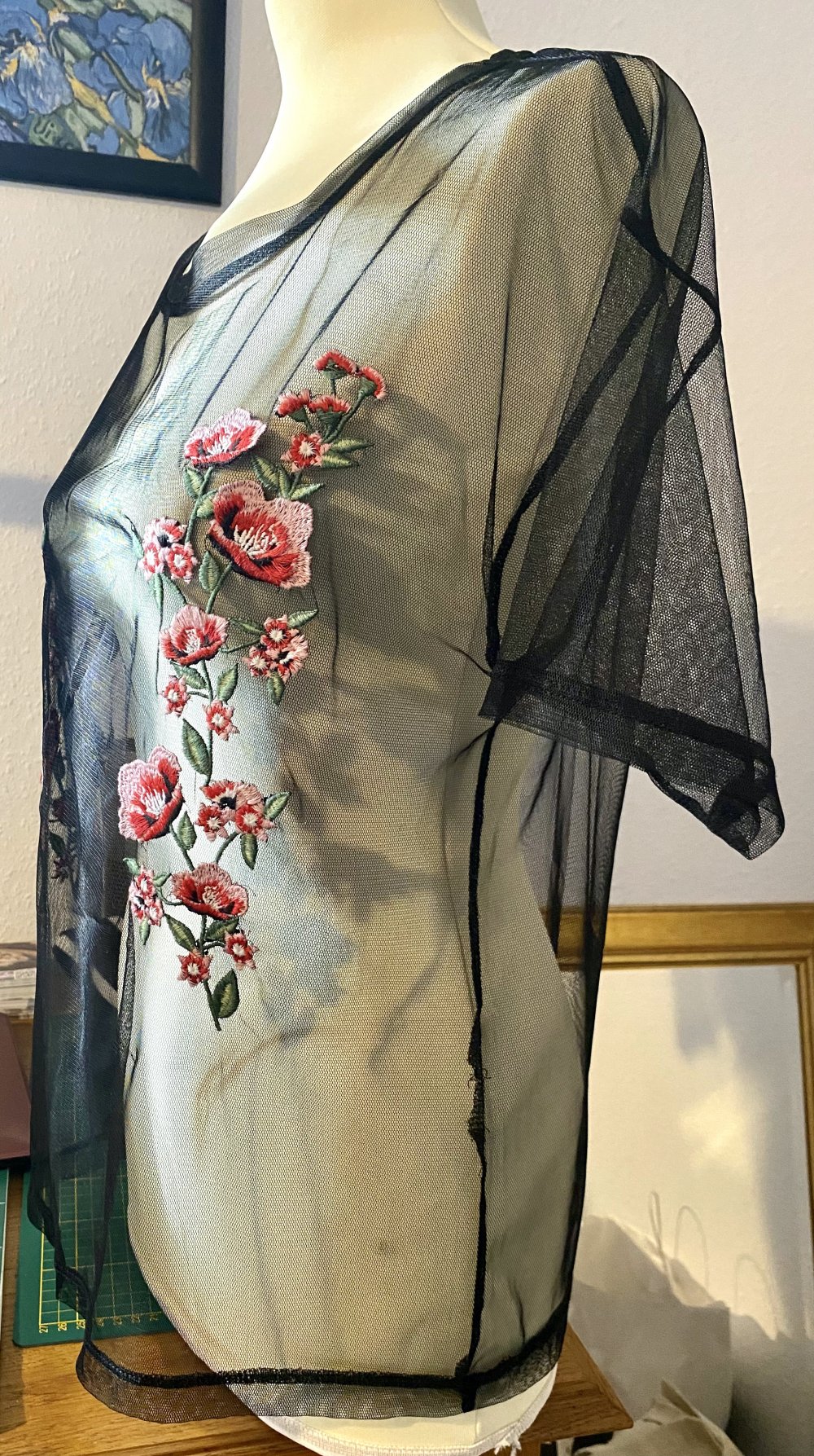 Damen Shirt sexy Spitze Bluse Gr.M in Schwarz transparent NW