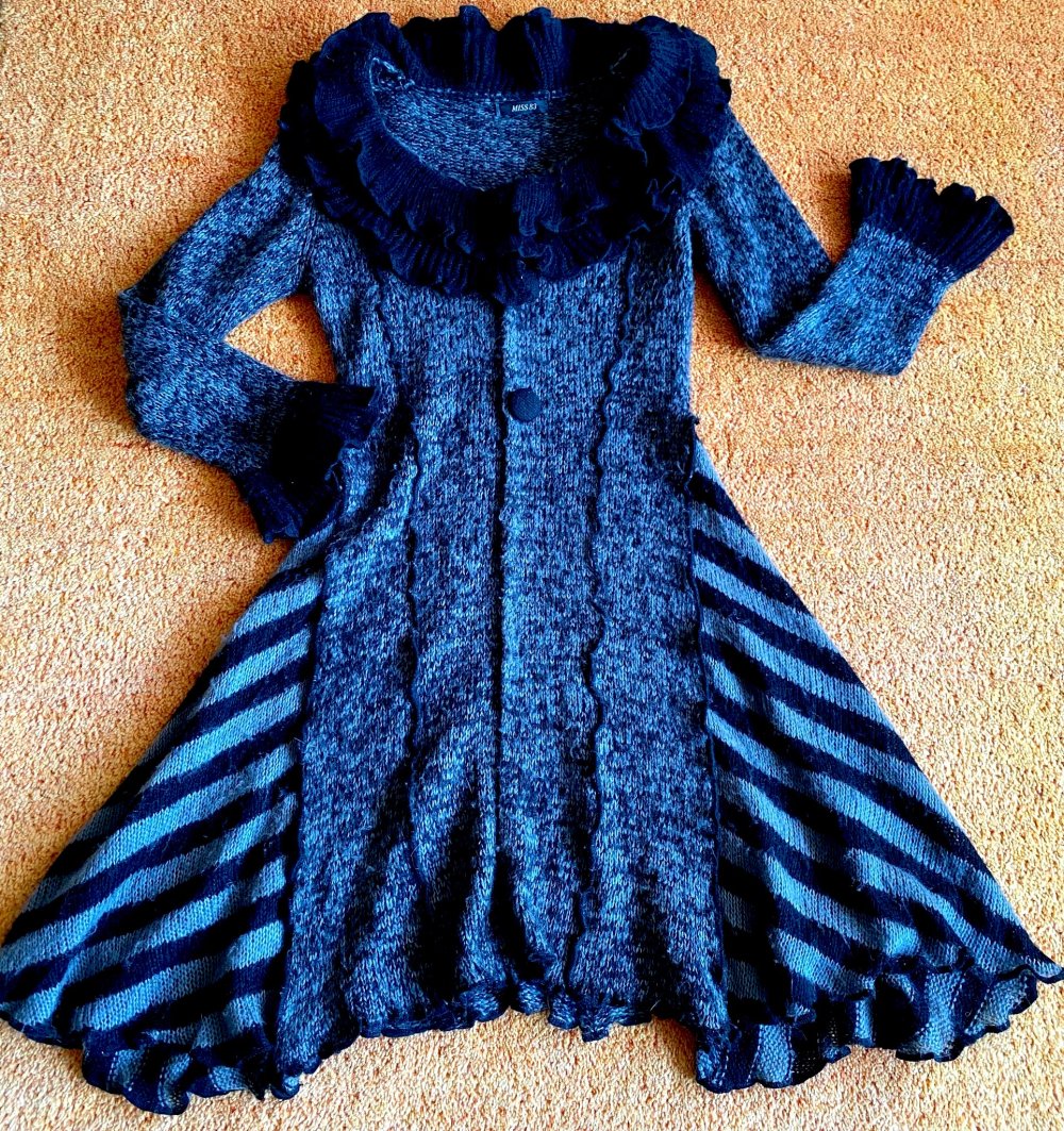 Miss 83 Damen Strickkleid Gr.38 Schwarz/Grau Zipfelstil Wolle 