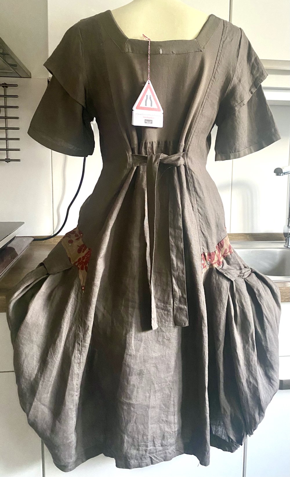 NEU Damen Kleid Dégradé Gr.M Oliv/Bunt Leinen Lagenlook Designerstück