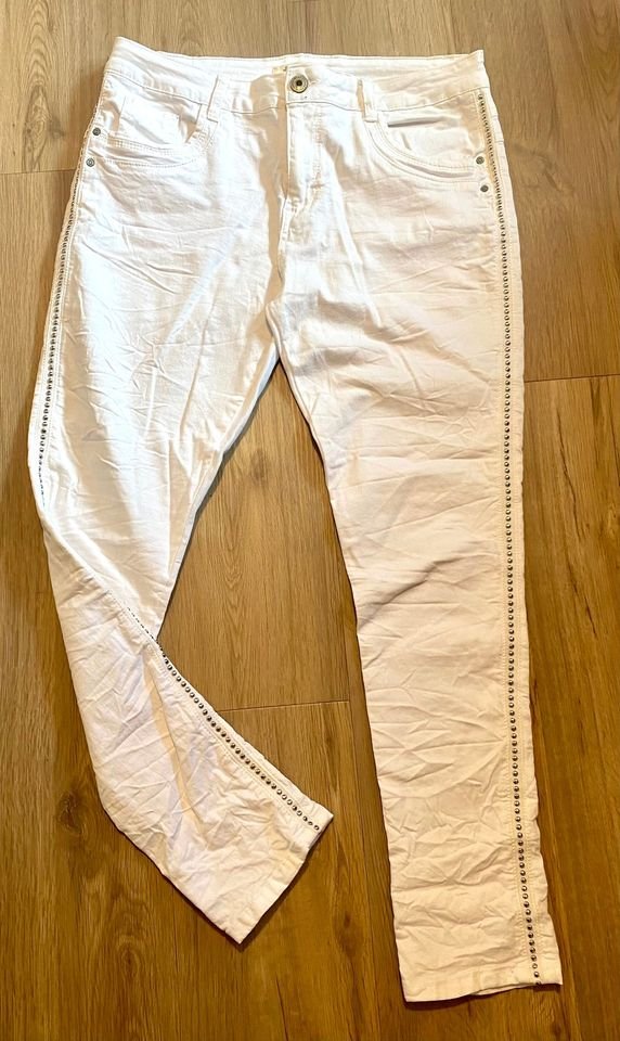 Damen Jeans Stretch Crash Hose Sommer Gr.42 in Weiß von Jewelly NW