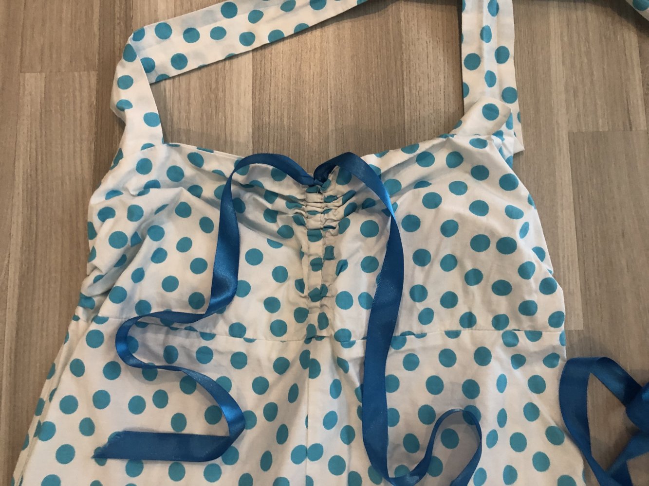 50er Jahre Kleid - Größe 38-42 - weiß-blau gepunktet - TOP!