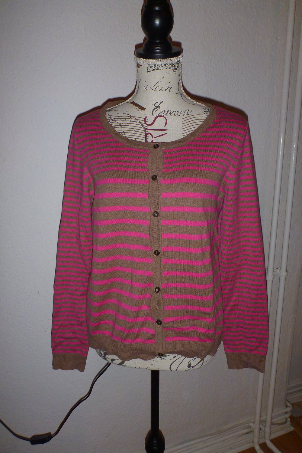 Strickjacke pink braun gestreift, Gr. M