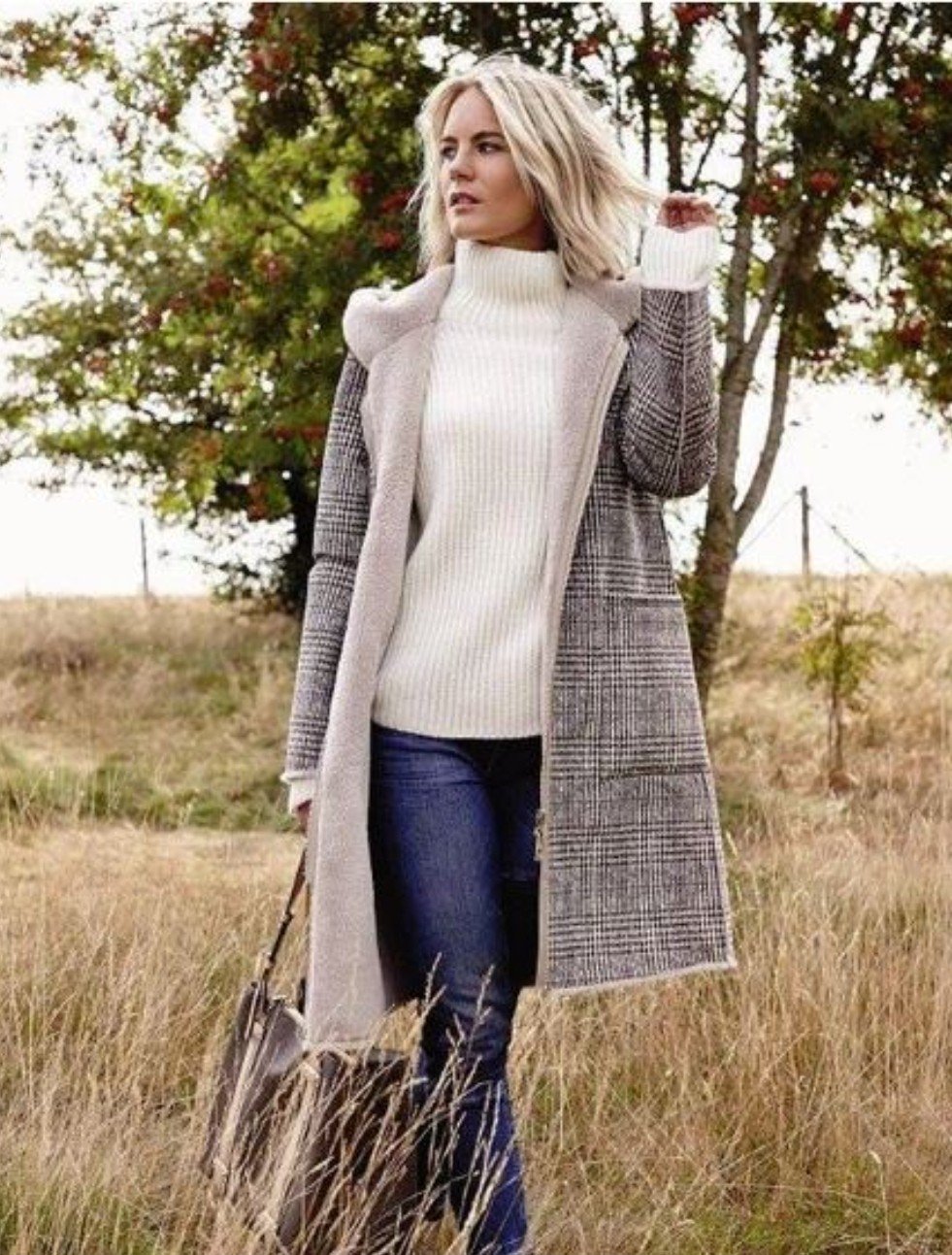 Rino & Pelle Ova checked Mantel Wendemantel glenncheck plüsch shearling