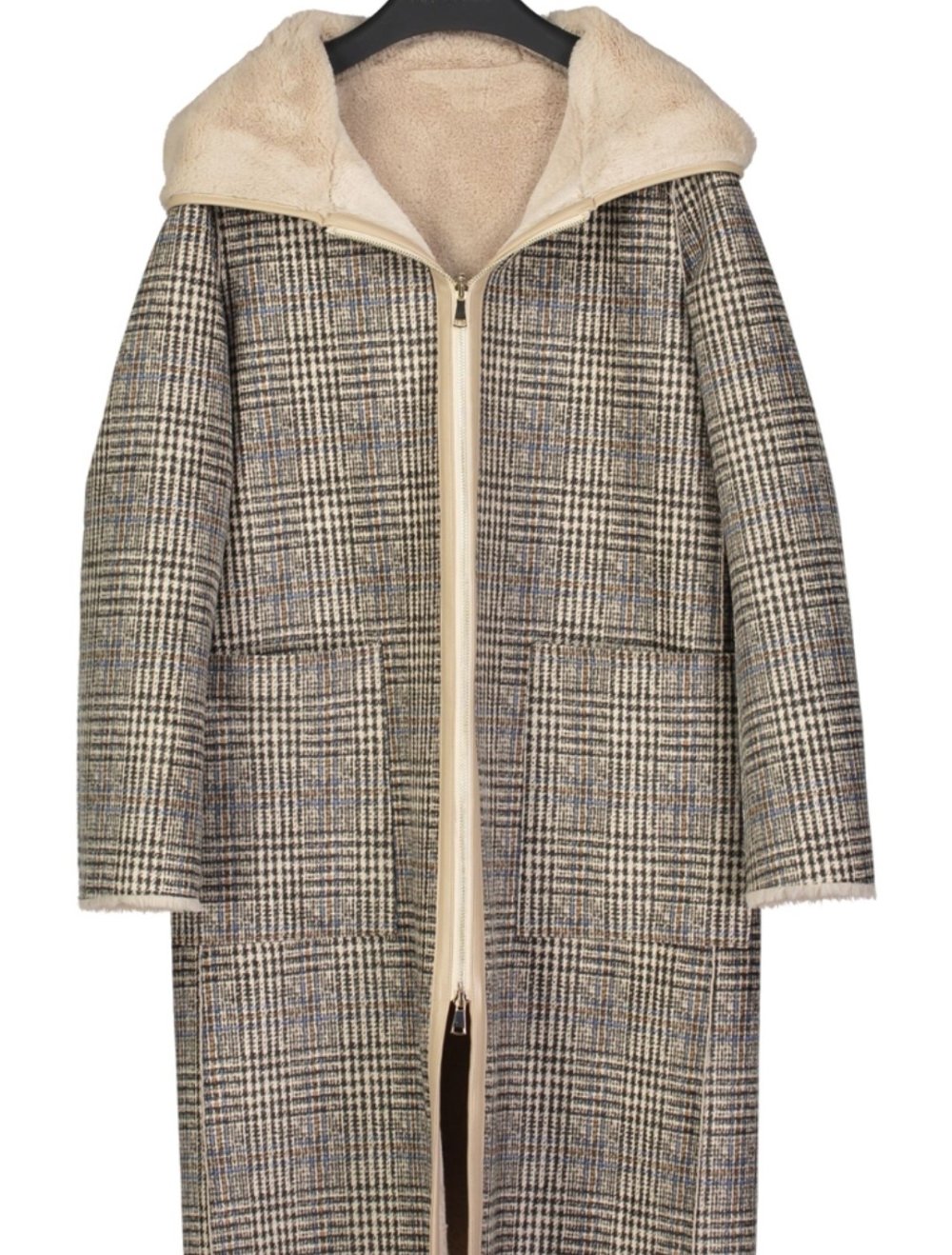 Rino & Pelle Ova checked Mantel Wendemantel glenncheck plüsch shearling