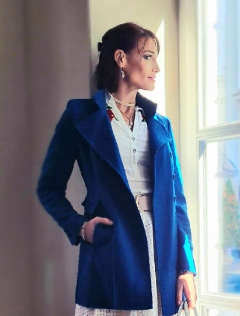 St Emile Becca Mantel Alpaka Viskose Designer blau Petrol