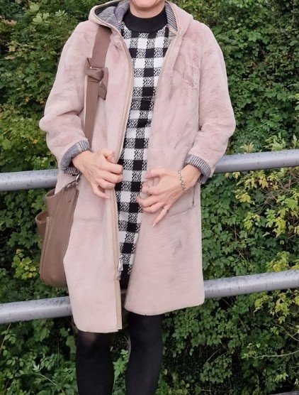 Rino & Pelle Ova checked Mantel Wendemantel glenncheck plüsch shearling