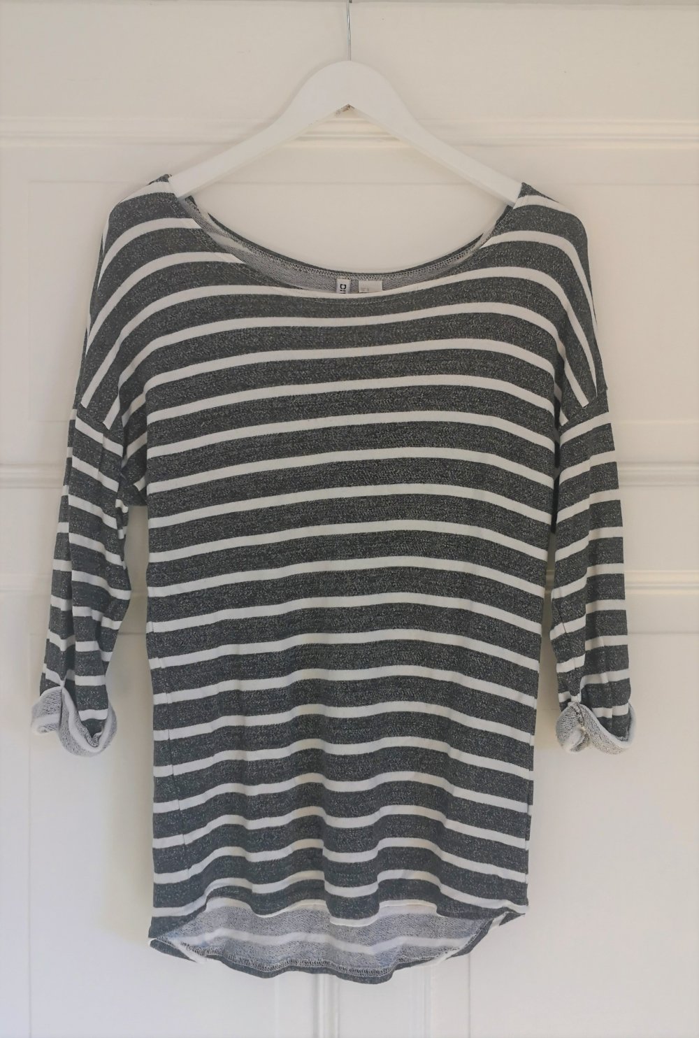 Sweatshirt 3/4 Arm von H&M, Weiß-Grau gestreift, Gr. M