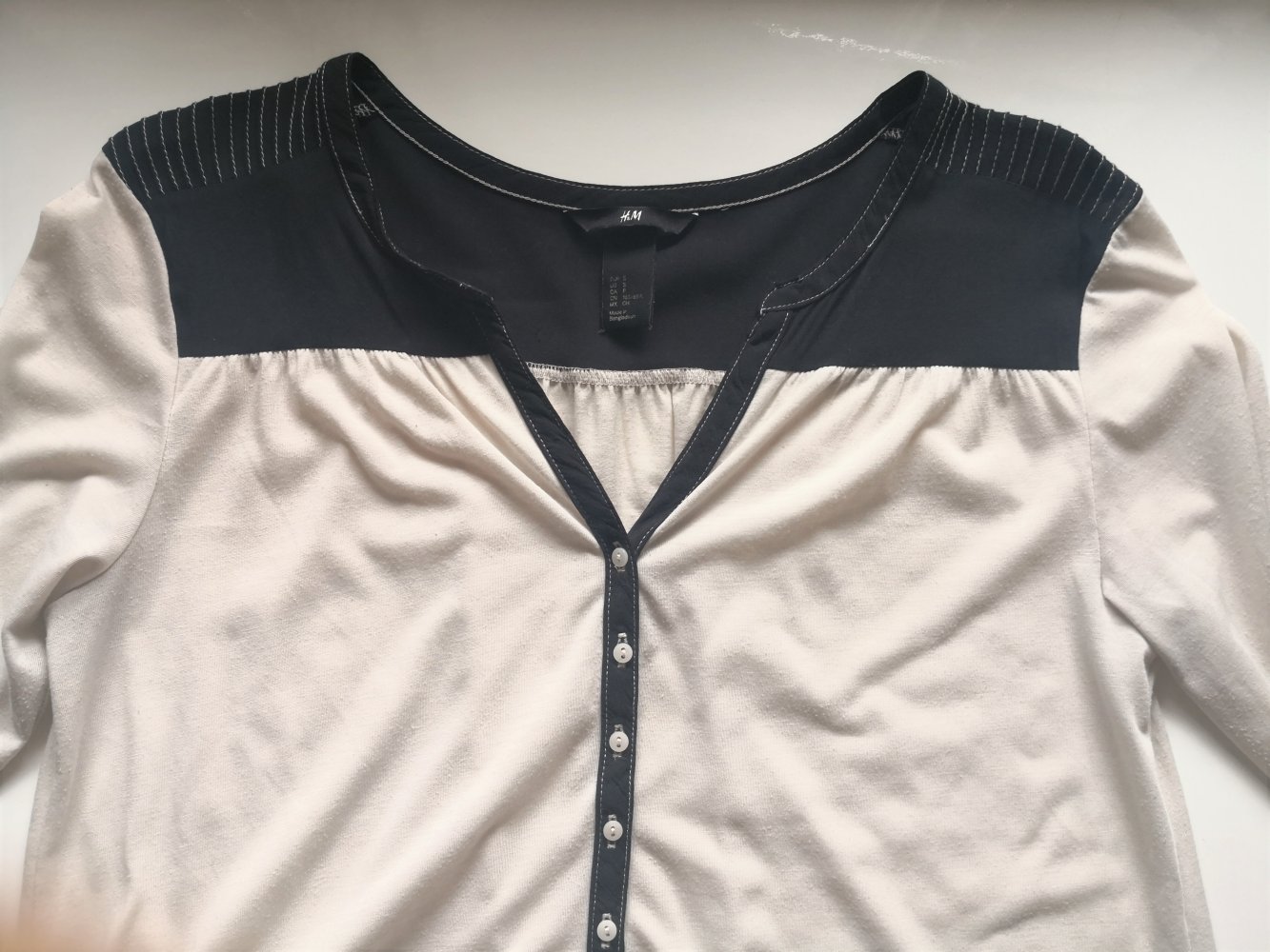 Blusenshirt von H&M, schwarz-weiß/creme, Gr. S, 3/4-Arm
