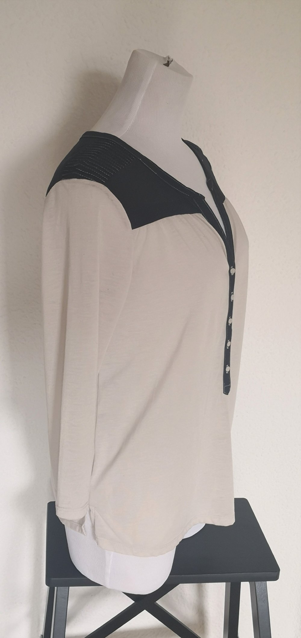 Blusenshirt von H&M, schwarz-weiß/creme, Gr. S, 3/4-Arm