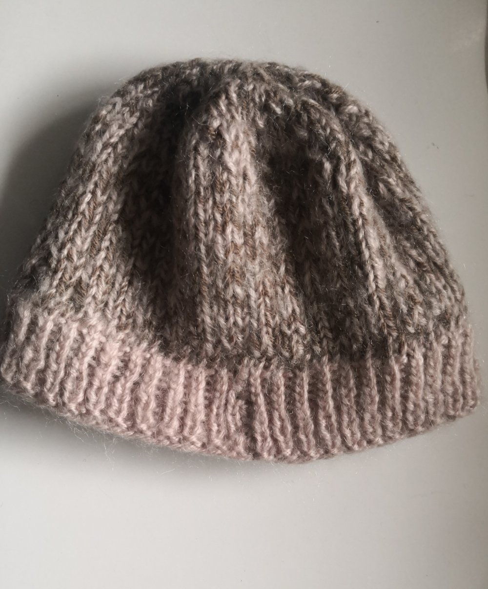 Strickmütze, braun-rosé, handmade