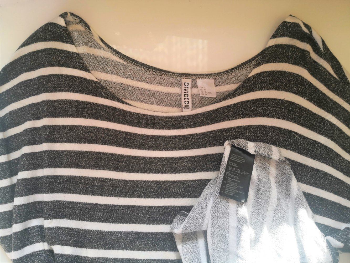 Sweatshirt 3/4 Arm von H&M, Weiß-Grau gestreift, Gr. M