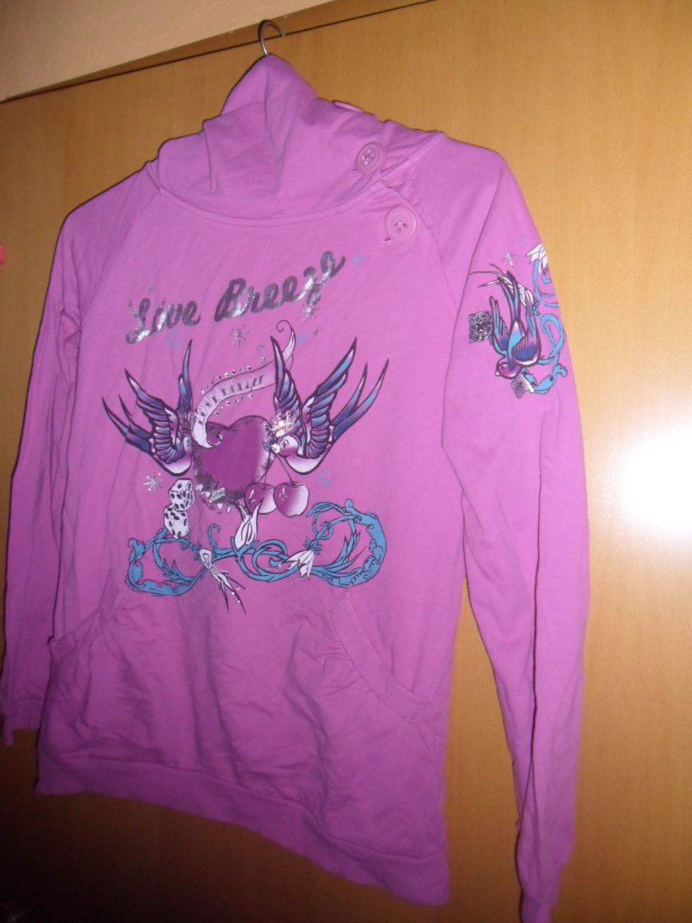Pinker Kragen Pullover Vögel Strasssteine Gr. S
