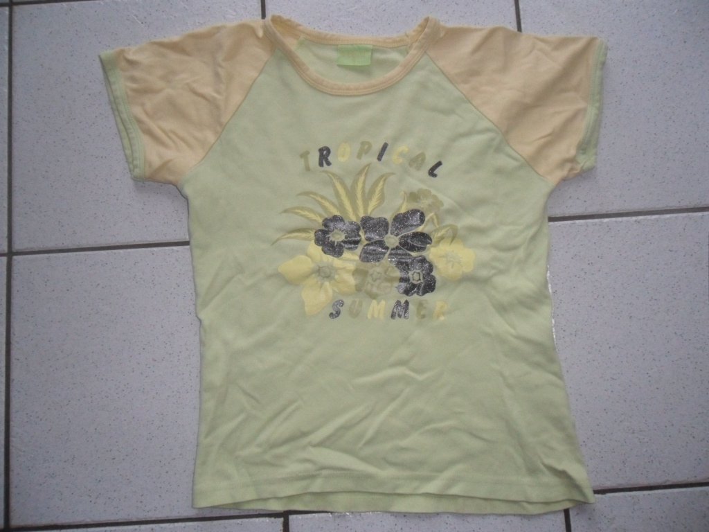 Grün, gelbes Shirt mit Plumenprint Gr. M