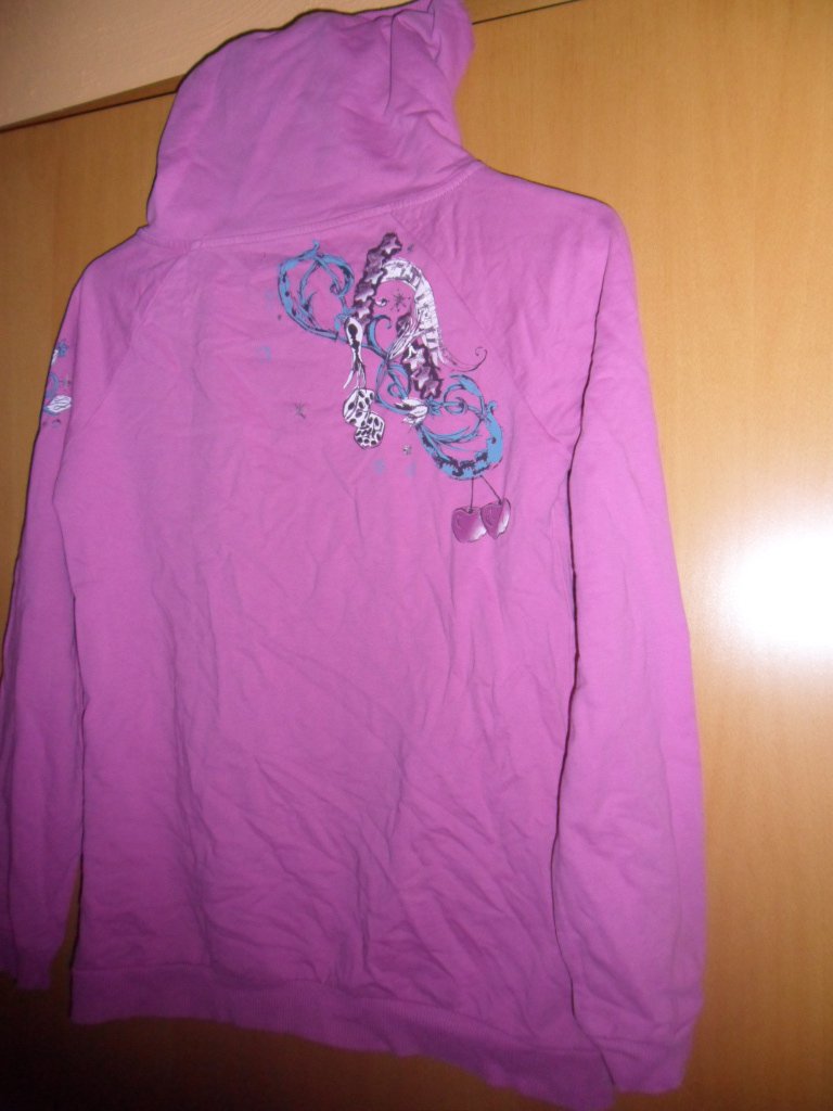 Pinker Kragen Pullover Vögel Strasssteine Gr. S