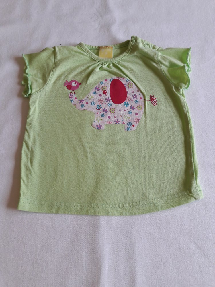 Set (Stoffhose + T-Shirt), hellgrün mit rosa Elefant bzw. grün/weiß kariert, Gr 80/86