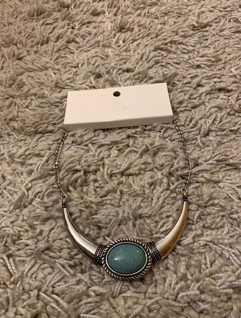 Boho Statement Kette Y2k mit Stein silber türkis neu