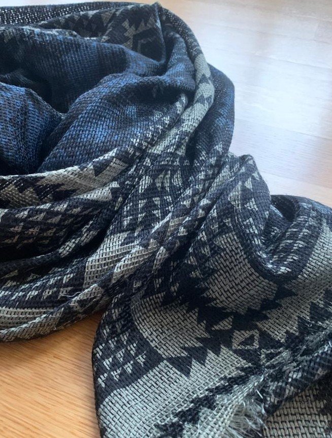 XXL Schal Winterschal Aztekenmuster grün blau schwarz Unisex