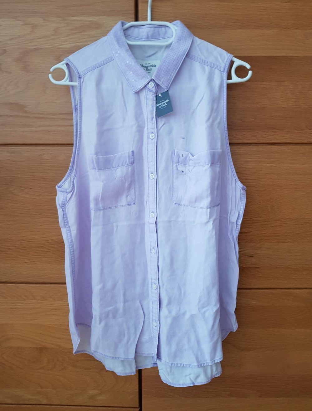 Neue A&F Bluse mit Pailletten Kragen  flieder Y2k Gr.L