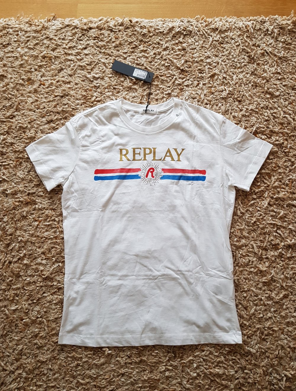 Neu! Replay weißes T-Shirt mit Frontal Print oversized Baumwolle  Gr.L