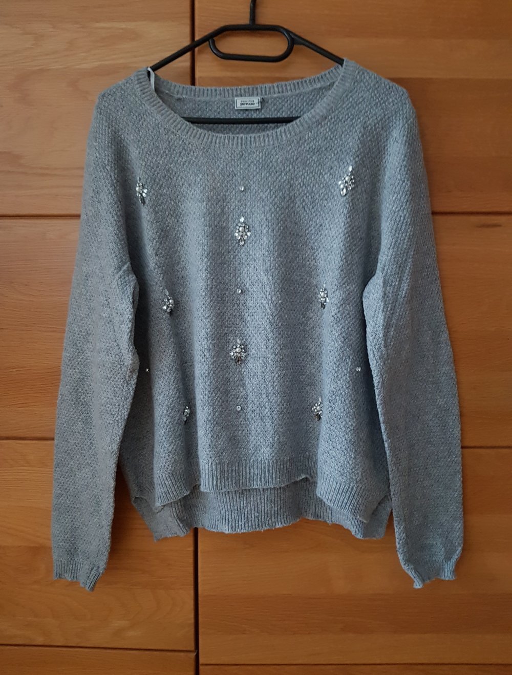 Strickpullover mit Glitzersteine grau  Gr.S