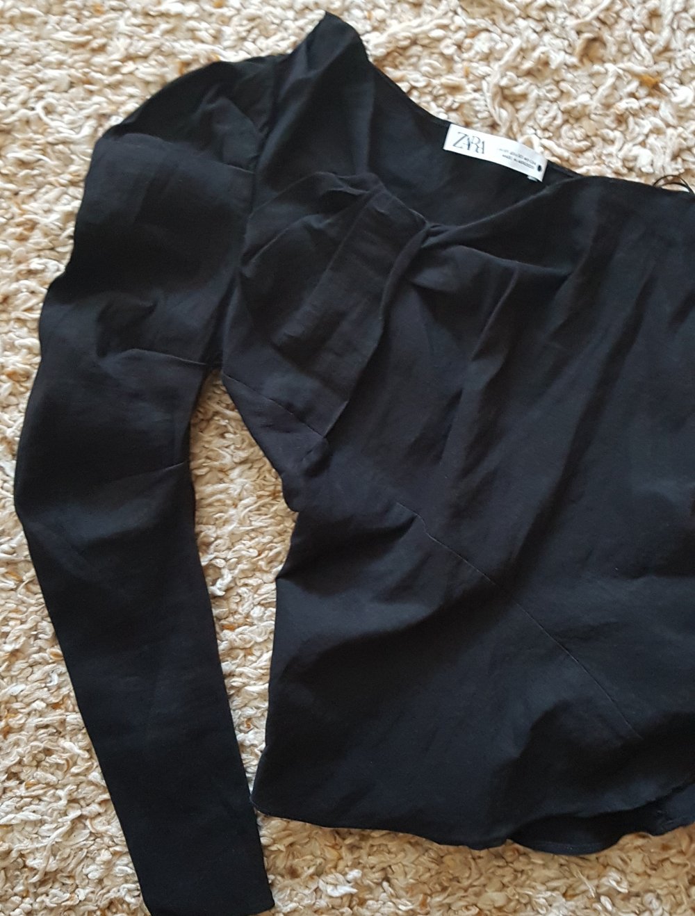 Zara Leinen One Shoulder Bluse Oberteil schwarz Gr.XS