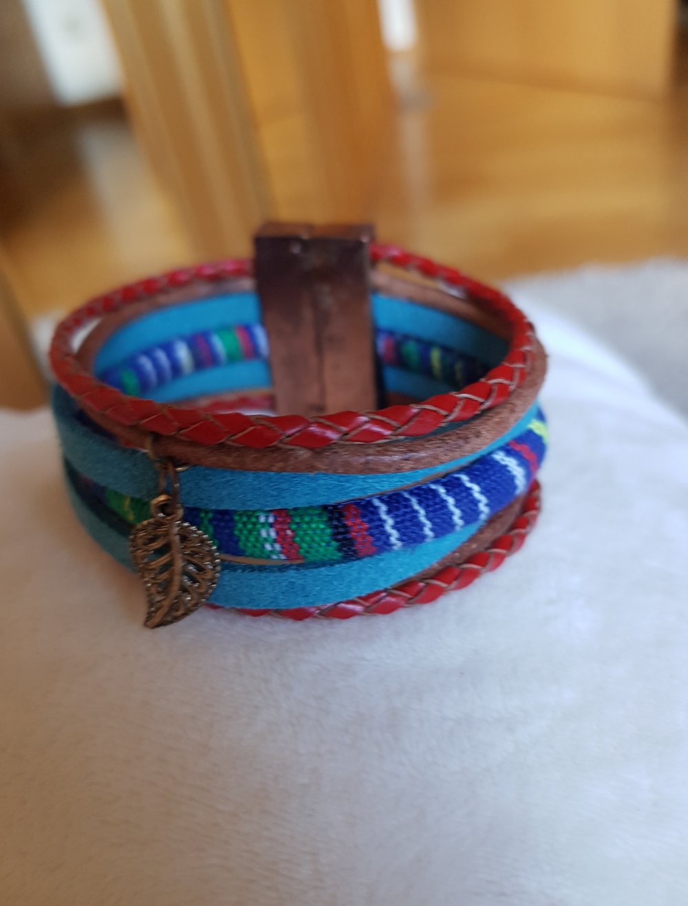 Hippi Boho Ethno Armband Leder mehrreihig bunt