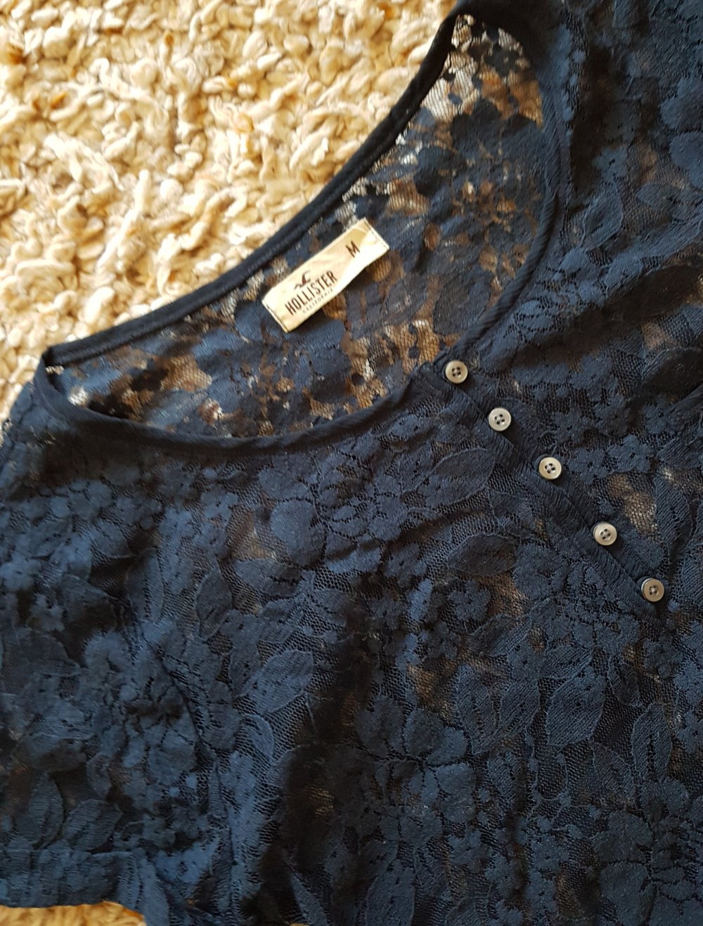 Hollister Spitzenshirt T-Shirt mit kleine Knopfleiste dunkelblau Gr.M