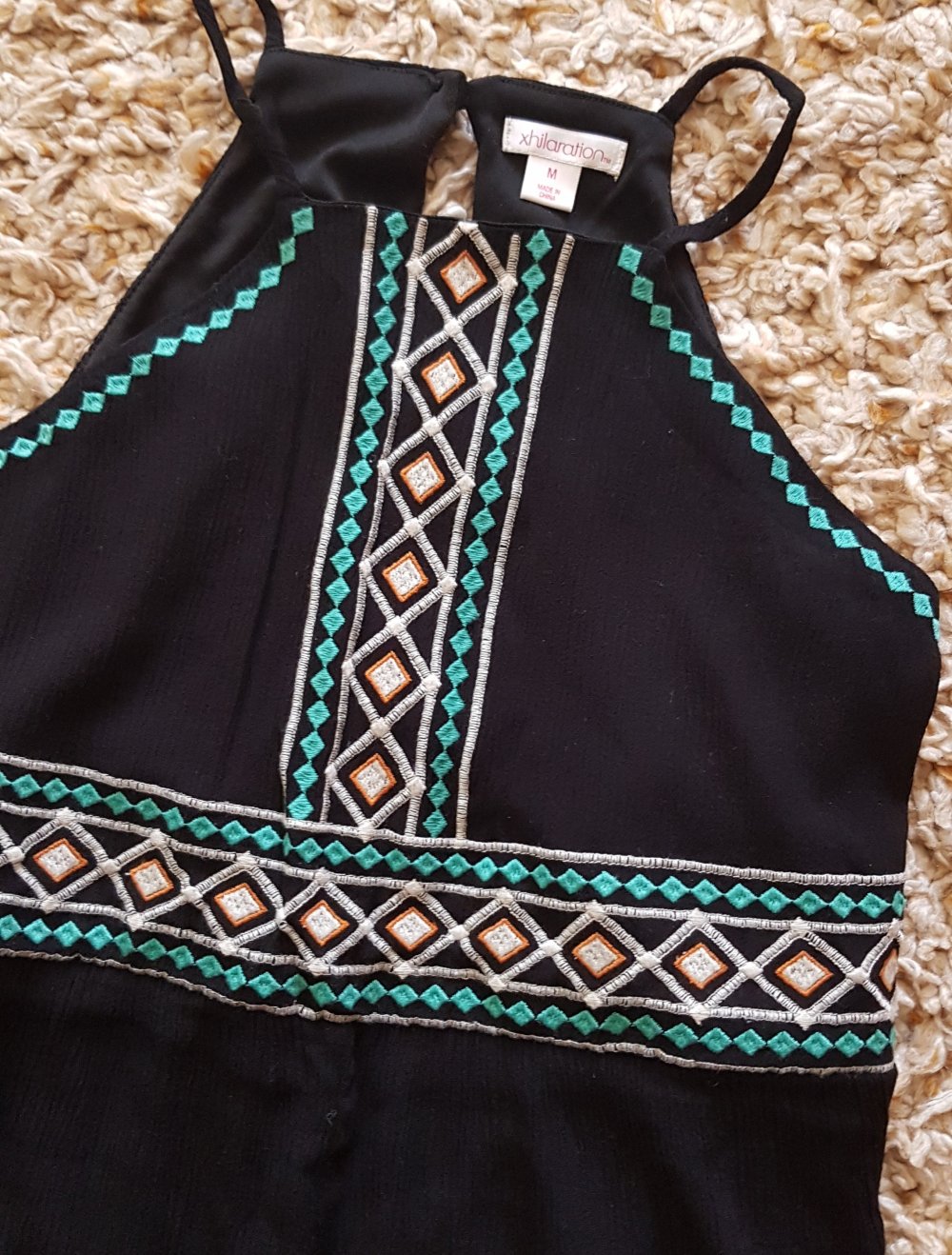 Schwarzer Jumpsuit Playsuit mit  Ethno Stickereien Gr.M