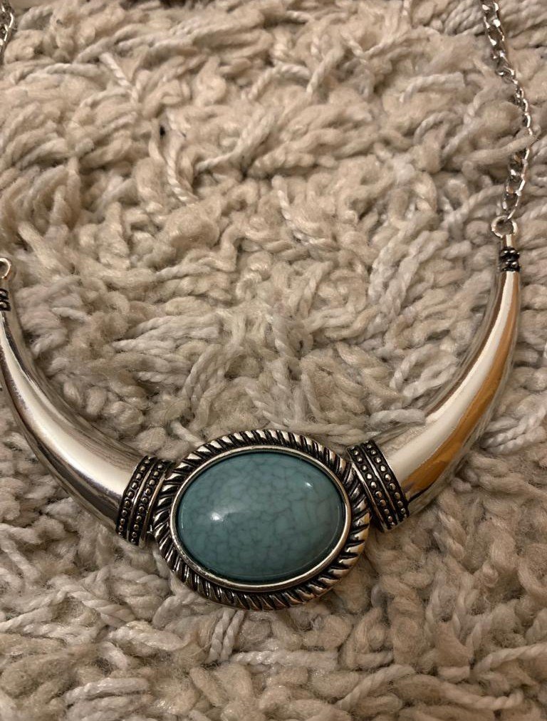 Boho Statement Kette Y2k mit Stein silber türkis neu