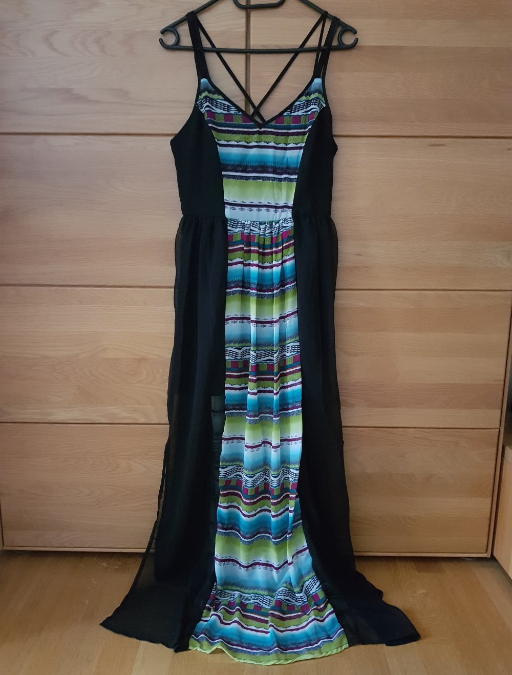 Maxi Sommerkleid Boho Ethno schwarz bunt  Gr.S