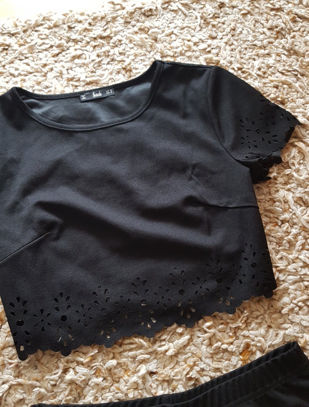 Sommer Set Croptop + Shorts Lochstickereien schwarz Gr.XS  neu