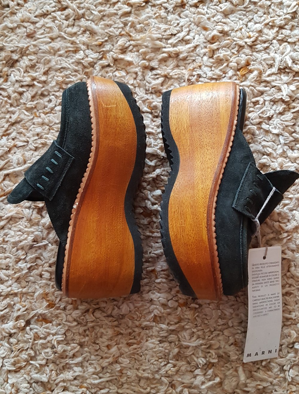 Neue Marni Plateau Clogs Wildleder Holz dunkelgrün Gr.35