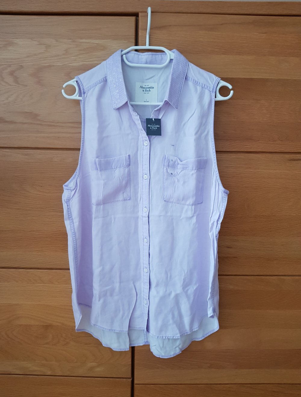 Neue A&F Bluse mit Pailletten Kragen  flieder Y2k Gr.L