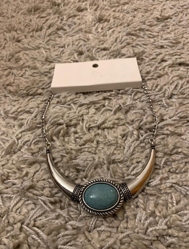 Boho Statement Kette Y2k mit Stein silber türkis neu