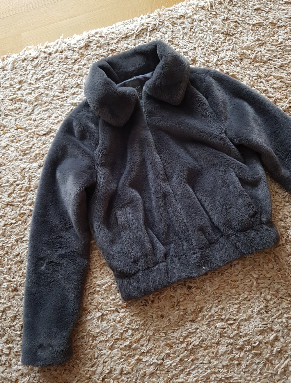 Teddy Jacke Kunstfelljacke  cropped grau Gr.XS