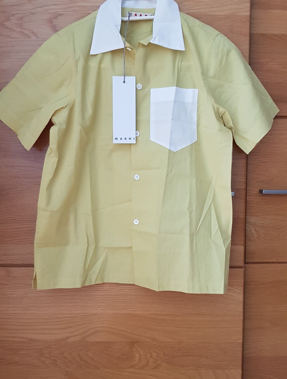 Neue Marni Bluse Blusenhemd Senfgelb weiß Baumwolle 100%
