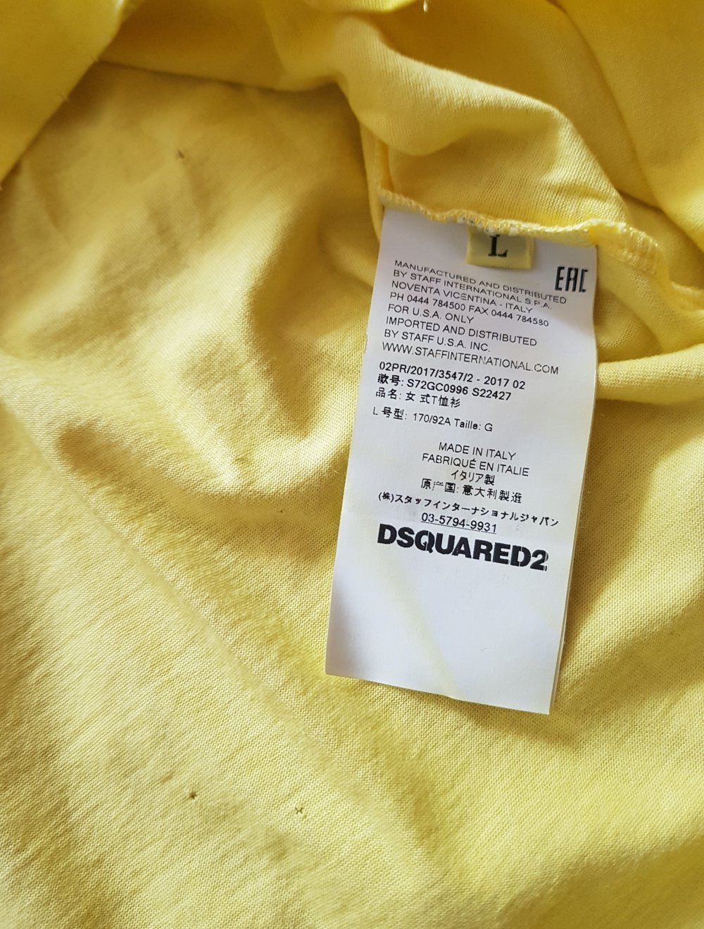 Neu! Dsquared2 Tshirt gelb Used Look Frontal Print Gr.L
