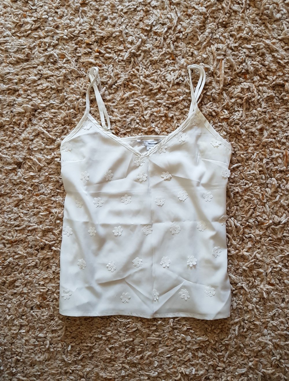 Sommertop mit aufgenähten Blümchen weiß  Gr. 36