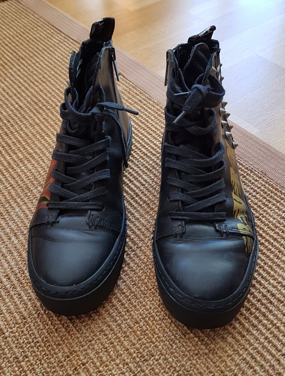 Replay einzigartige Stiefel Echtleder schwarz bunt Nieten Gr.38