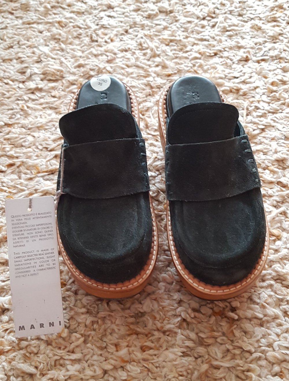 Neue Marni Plateau Clogs Wildleder Holz dunkelgrün Gr.35