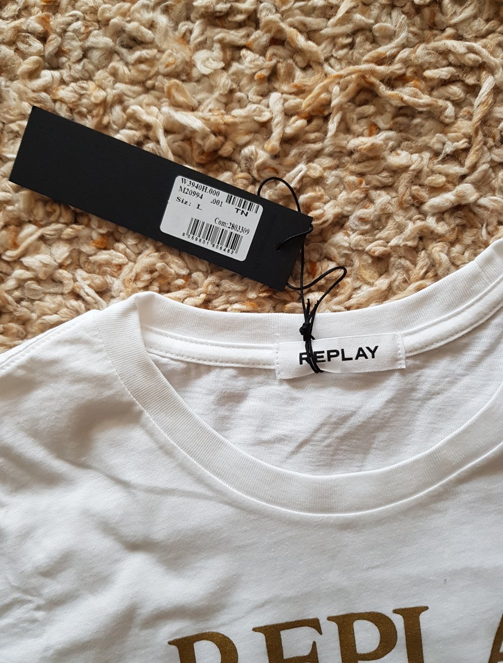 Neu! Replay weißes T-Shirt mit Frontal Print oversized Baumwolle  Gr.L