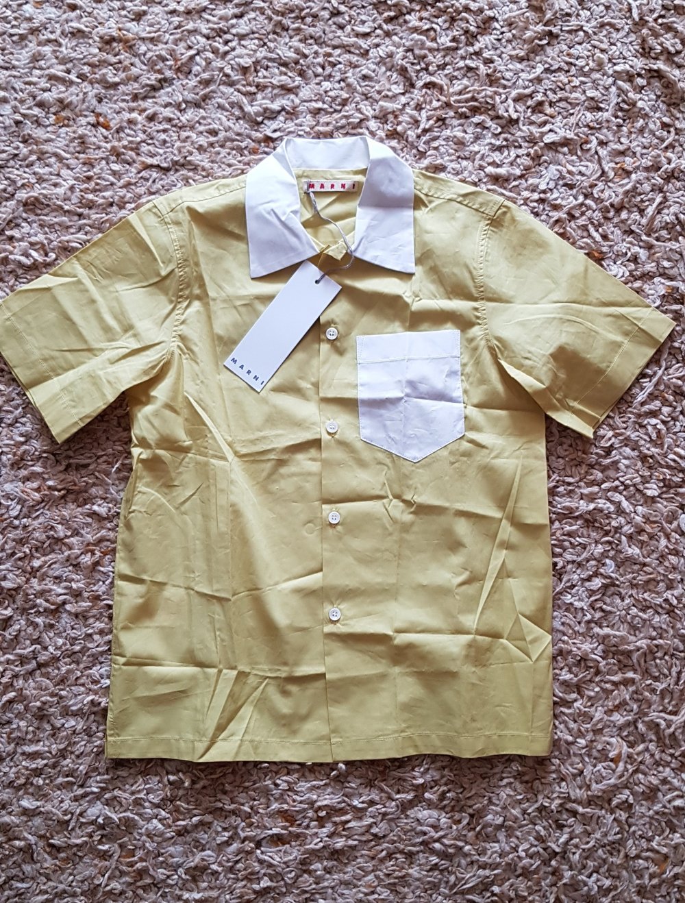 Neue Marni Bluse Blusenhemd Senfgelb weiß Baumwolle 100%