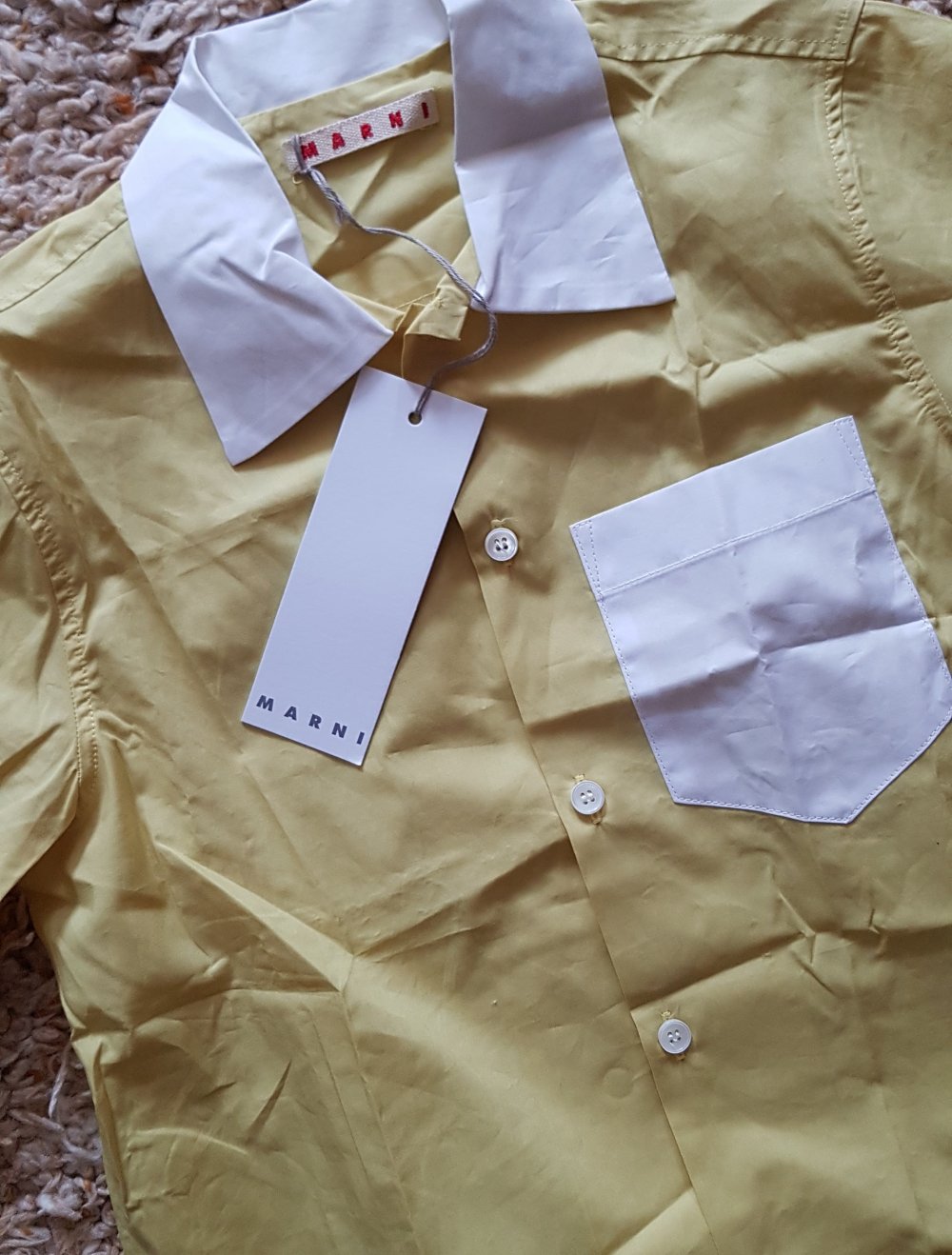 Neue Marni Bluse Blusenhemd Senfgelb weiß Baumwolle 100%